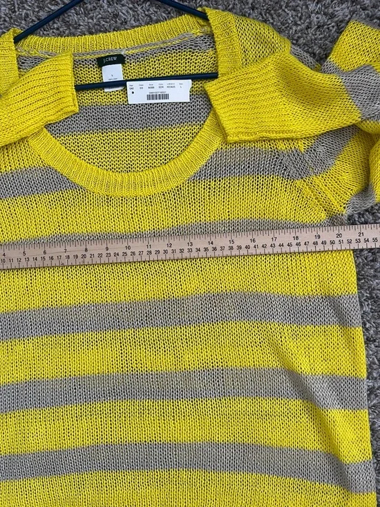 NWT J.Crew 100% Linen Lightweight Yellow and Taupe Striped Sweater in Size L - Picture 10 of 11